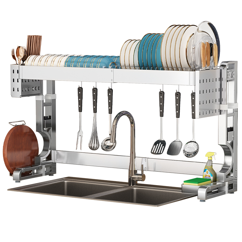 Factory Direct 304 Stainless Steel Stretchable Over-Sink Drain Storage System Kitchen Organization Dish Rack