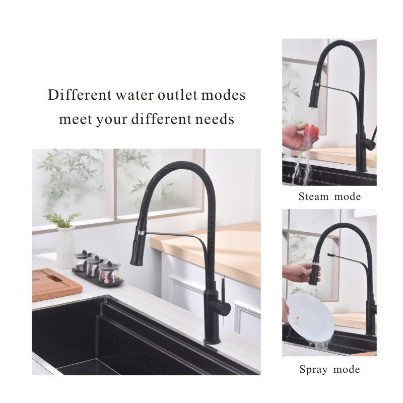 Factory Stainless Steel Stretchable Bathroom Nano Pull out Spout Deck-Mount Kitchen Sink Flexible Faucet