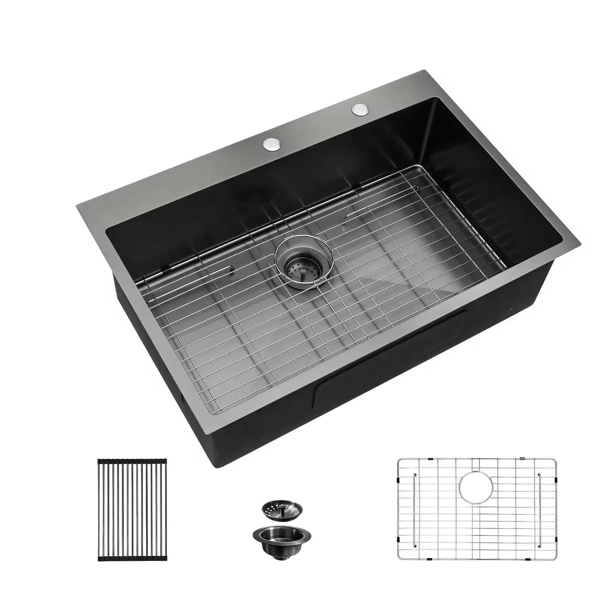 PVD Black Drop in Topmount Modern Stainless Steel Handmade Kitchen Sink
