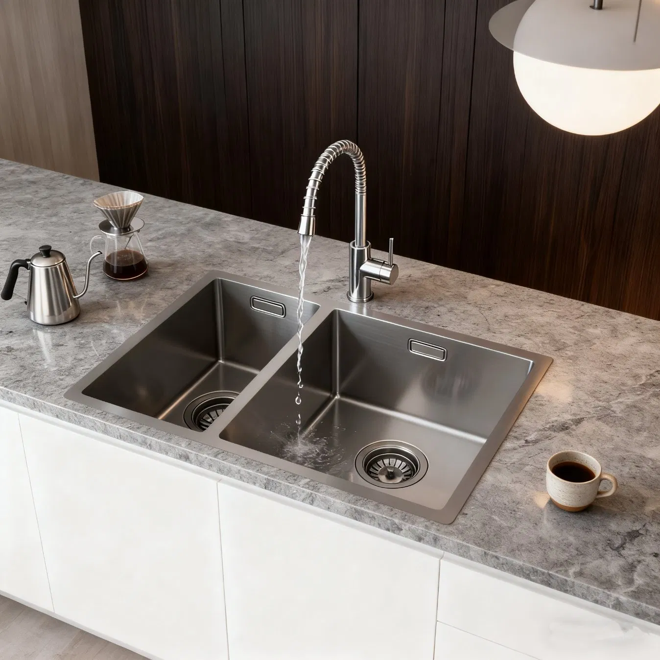 High Quality Double Bowl Sink with R10 Corner for Minimalist Kitchen PVD