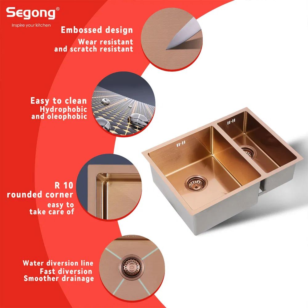 High Quality Duarable SUS304 Double Bowl Rose Gold Kitchen Sink