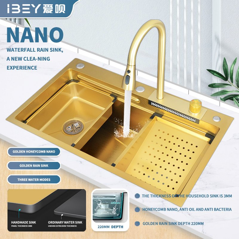 Golden Rain Shower Style Stretchable Stainless Steel Kitchen Sink