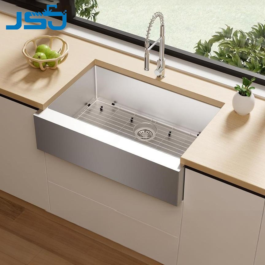 Apron-Front Workstation Low-Divide Double Bowl 50/50 Modern Farmhouse Kitchen Sink 16 Gauge Stainless Steel Handmade Sink