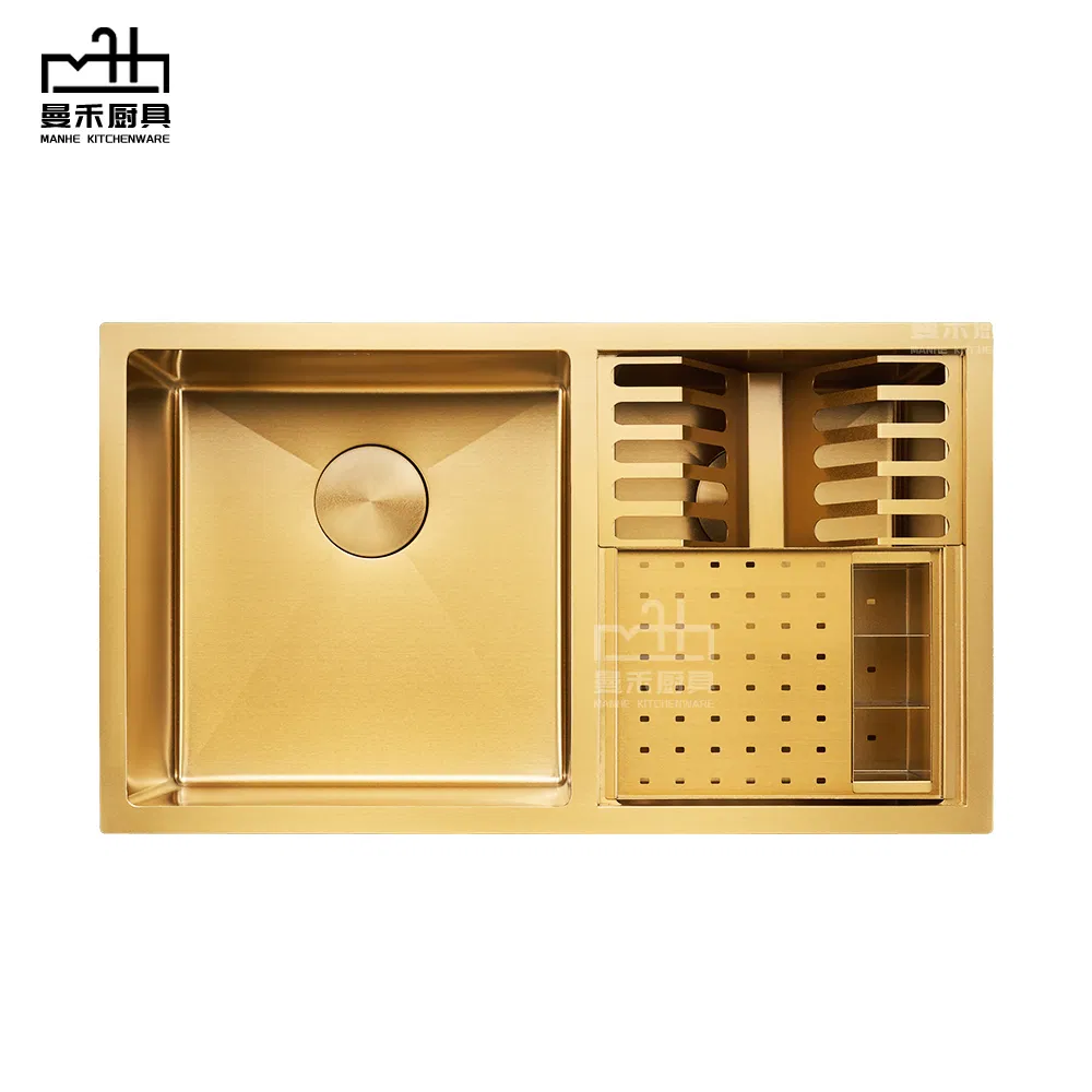 New Handmade Stainless Steel Undermount Double Bowl Kitchen Sink with Draining Rack &amp; Cutlery Holder