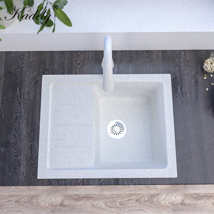 Elegant Matte White Granite Kitchen Sink with Drainboard