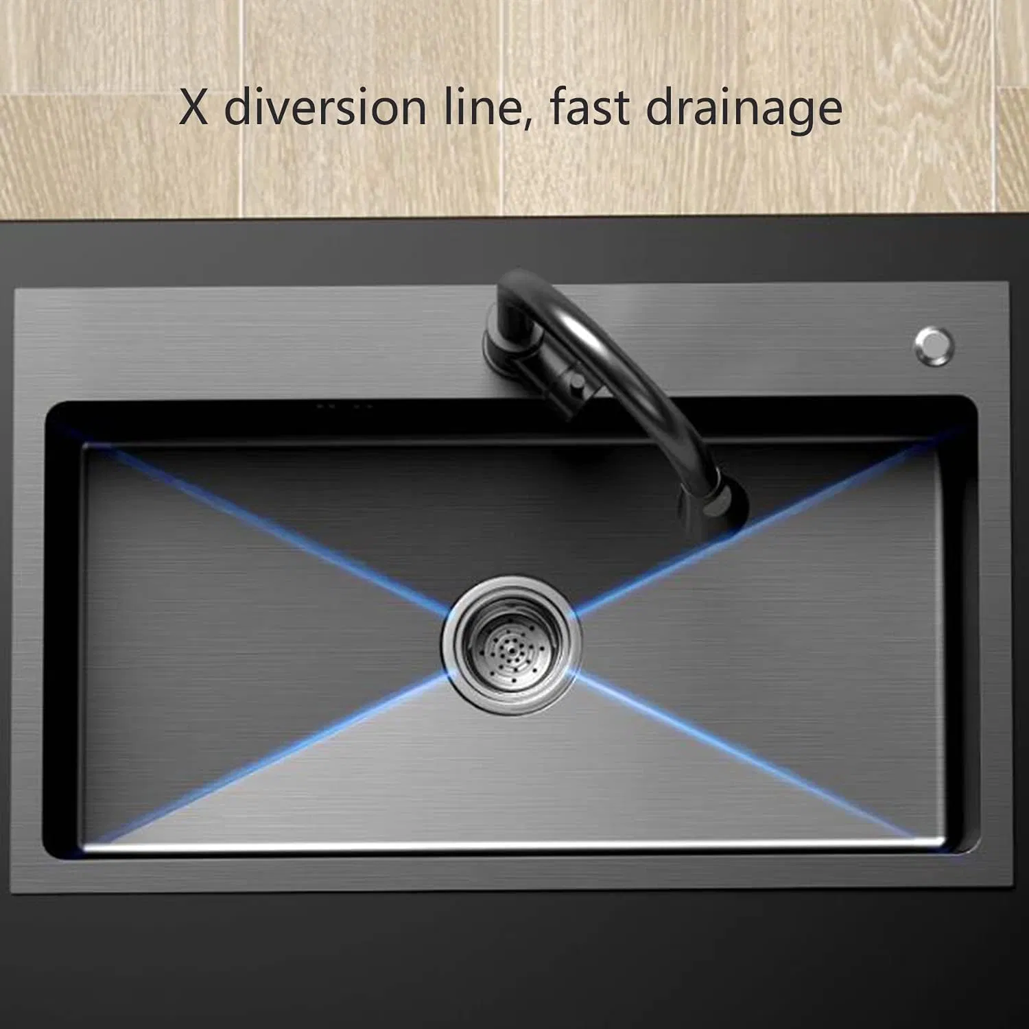 Modern SUS304 Stainless Steel Kitchen Sink Thick Large Single Slot with Knife Holder and Cutting Board Rack PVD Nano Vegetable Sink