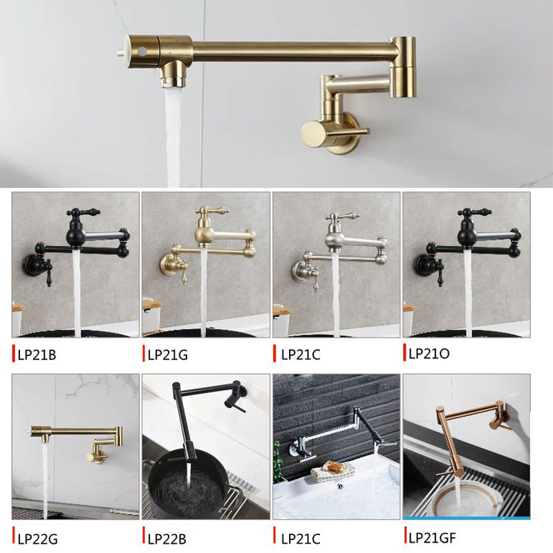 Matte Black Gold Kitchen Restaurant Sink Stretchable Commercial Faucet Wall Mount Pot Filler Faucet