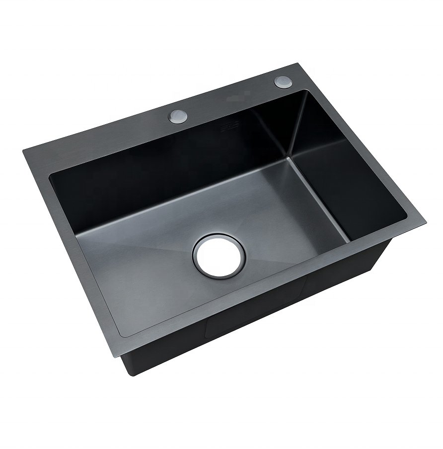 New Design 304 Nano Black Kitchen Sink Stainless Steel Double Bowls Double Steps Smart Cup Washer Sink Drain Trash Handmade Kitchen