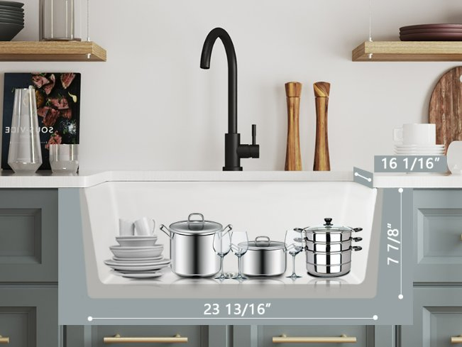 24 Inch Farmhouse Kitchen Sink with Bottom Grid and Strainer, White Single Bowl Kitchen Sink Apron Front Ceramic Farm Sink