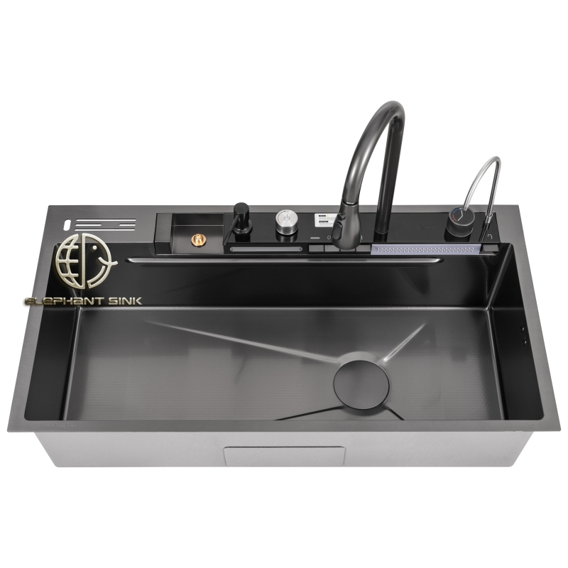 Versatile Whale Kitchen Sink with Built-in Faucet and Cutting Board