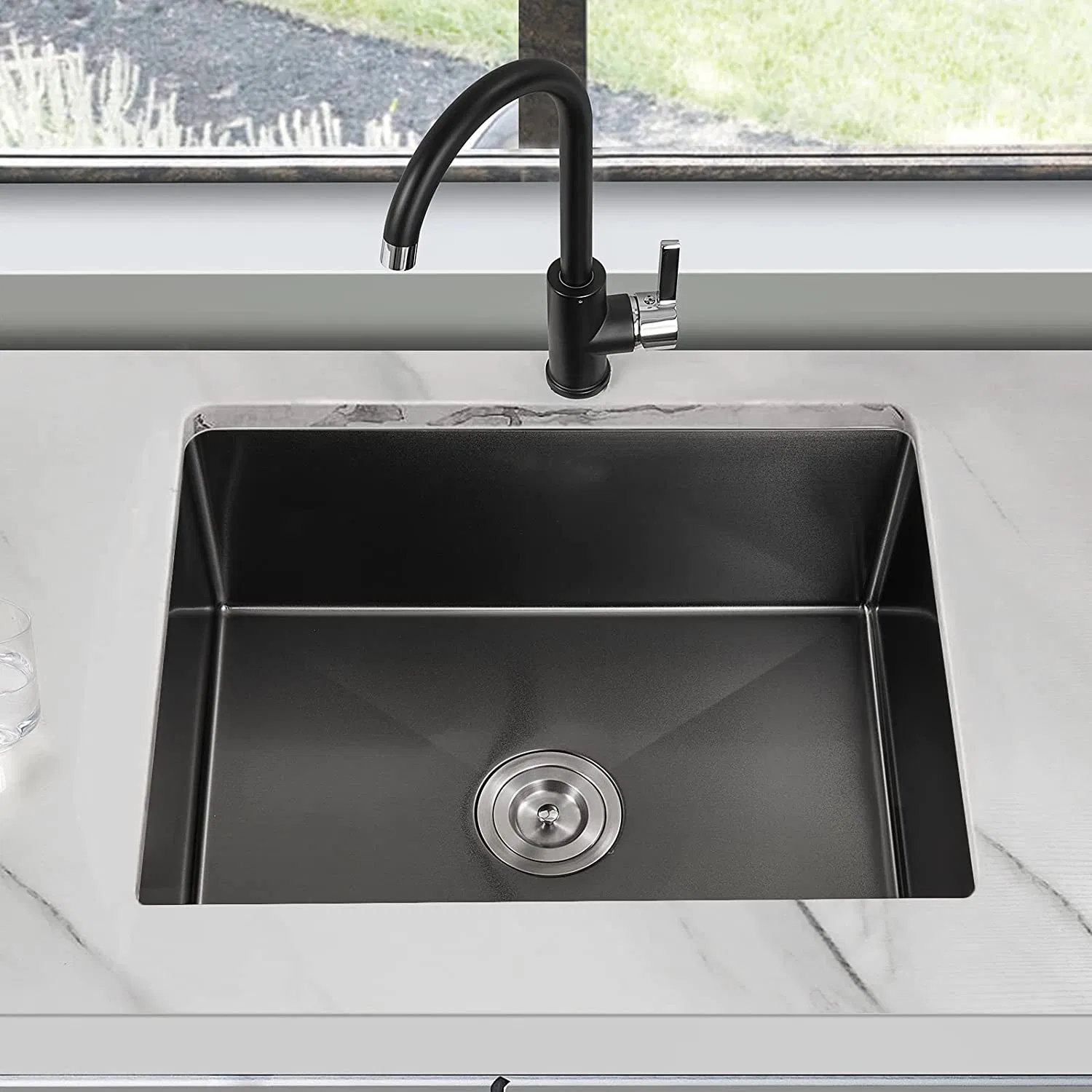 33 Inch Nano Black PVD Drop in Topmount Workstation Drainboard Farmhouse Wash Basin Single Bowl Handmade Stainless Steel Kitchen Sink