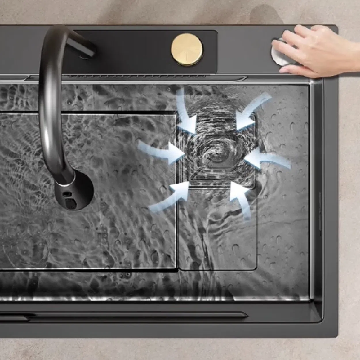 Commercial Multifunctional Black Nano 201/304 Waterfall Smart Stainless Steel Kitchen Sink Fregadero De La Cocina