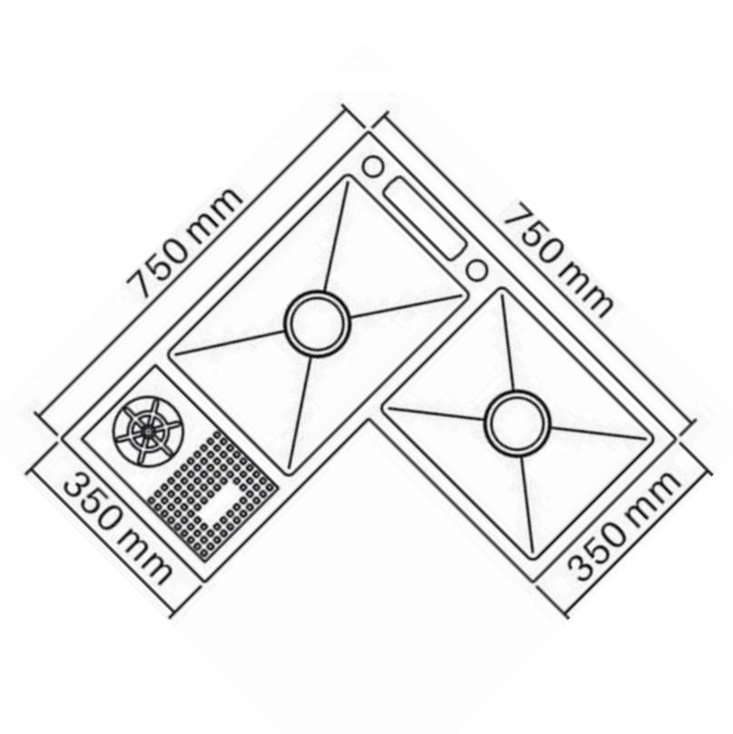 Brushed 201 Stainless Steel Handmade Kitchen Sink Corner Double Bowl Sink