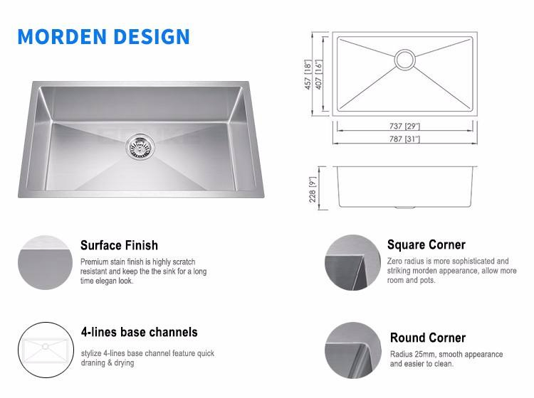 Kitchen Sink 7845 Stainless Steel Sink Big Single Bowl Brushed Undermount