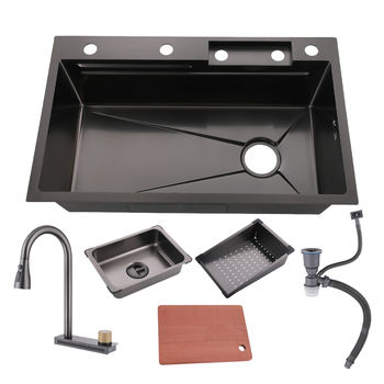 Stainless Steel Smart Kitchen Sink with Integrated Faucet and Cutting Board