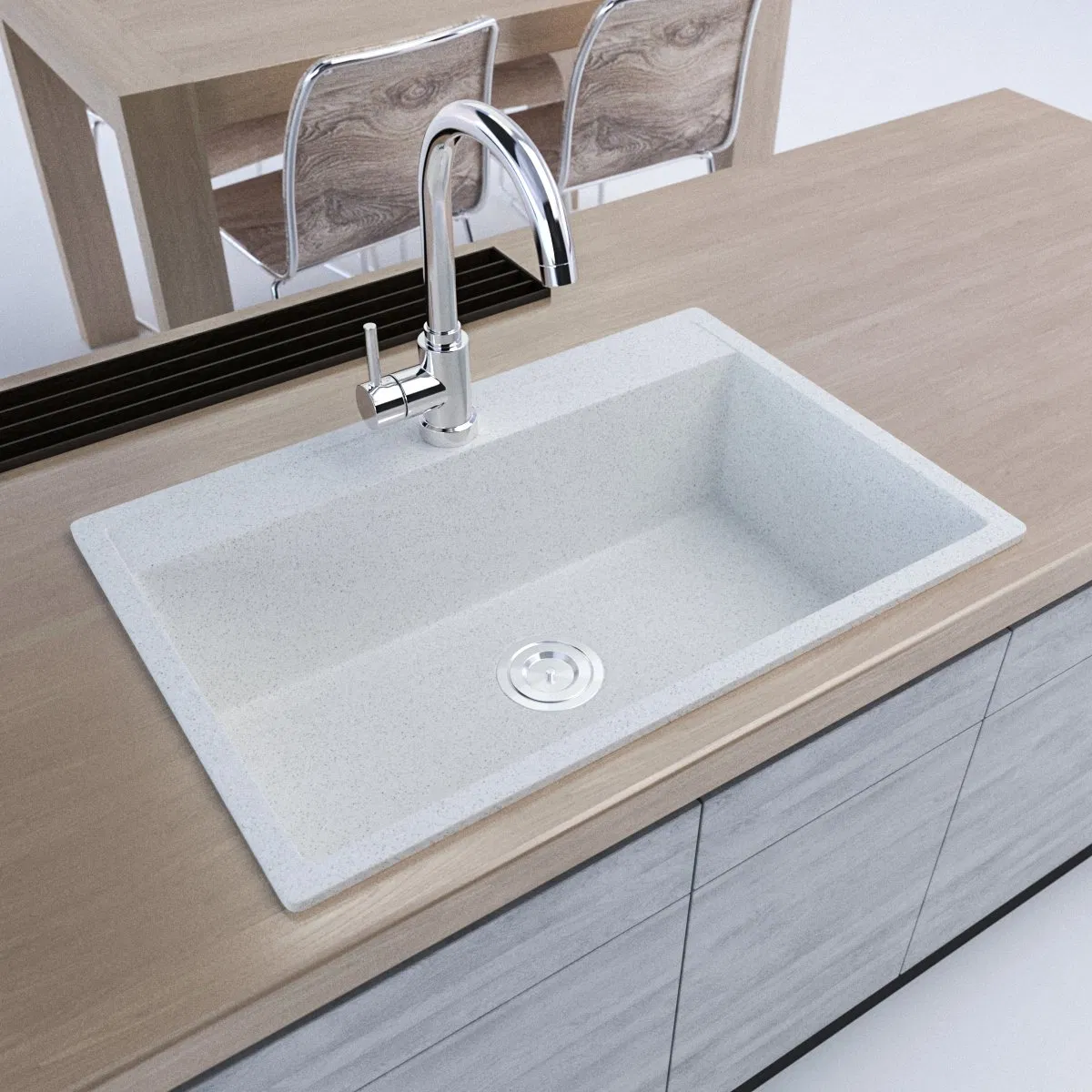 Matt Grey Quartz Granite Undermount Handmade Kitchen Sink Kids