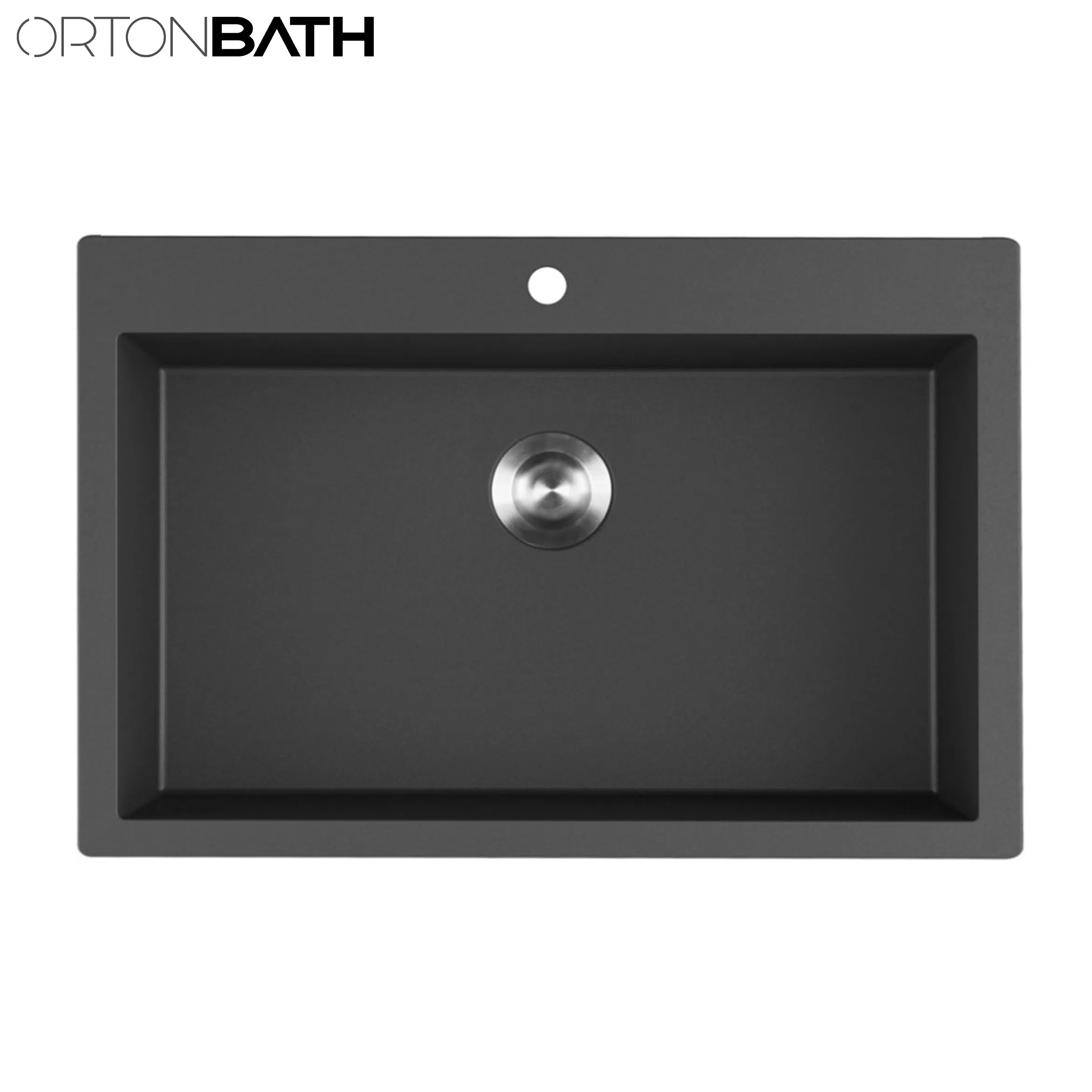 Ortonbath Rectangular Top Mount Single Bowl Black Silvery Granite Composite Kitchen Sink &amp; Waste Kit With1 Tap Hole