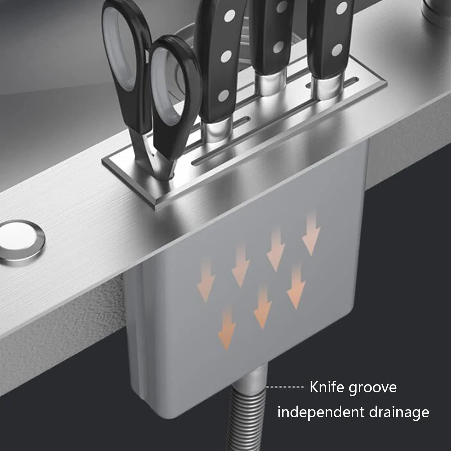 Modern SUS304 Stainless Steel Kitchen Sink Thick Large Single Slot with Knife Holder and Cutting Board Rack PVD Nano Vegetable Sink