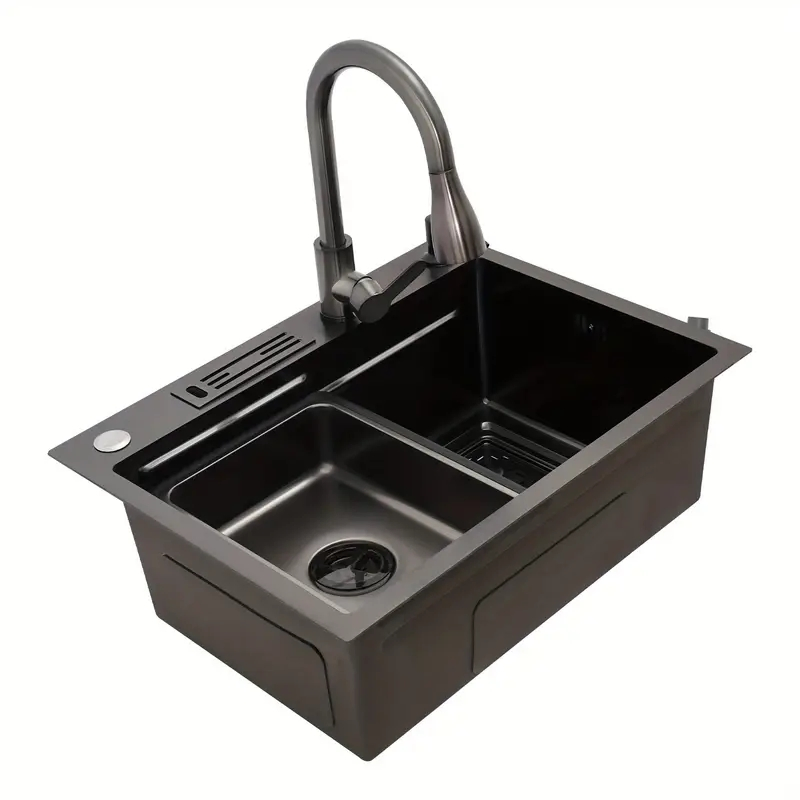 Complete Multifunctional Kitchen Integrated Sink with Knife Holder, Double Slide Rails and Matching Small Basin Cutting Board