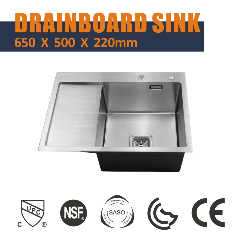 16"X 20" Inch 18 Gauge Commercial Large Topmount Drop-in Single Bowl Basin Handmade SUS304 Stainless Steel Kitchen Sink Brushed Nickel Kitchen Sink with Drainb