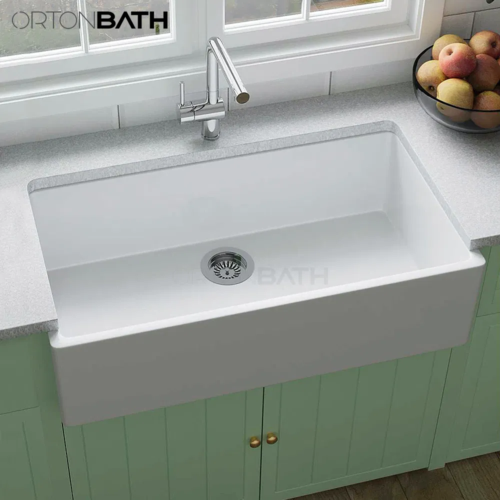 Ortonbath Apron Front Single Bowl White Farmhouse Sink Farm Sink Fireclay Kitchen Sinks Drop in Undermount Kitchen Sink with Drainer