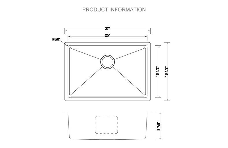 The Kitchen Sink Handmade Basin Rounded Corner Steps Single Pot Cross -Border Home Stainless Steel Single Slot Wash Basin