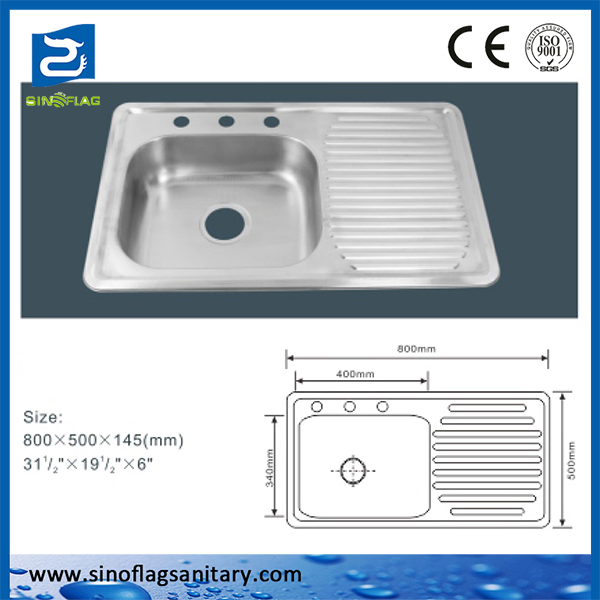 Stainless Steel Single Bowls 80X50cm Kitchen Sink with Cutting Board