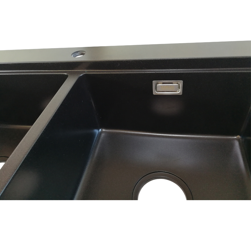 Kitchen Corner Under Mount Sink Double Bowls Quartz Stone Kitchen Sink
