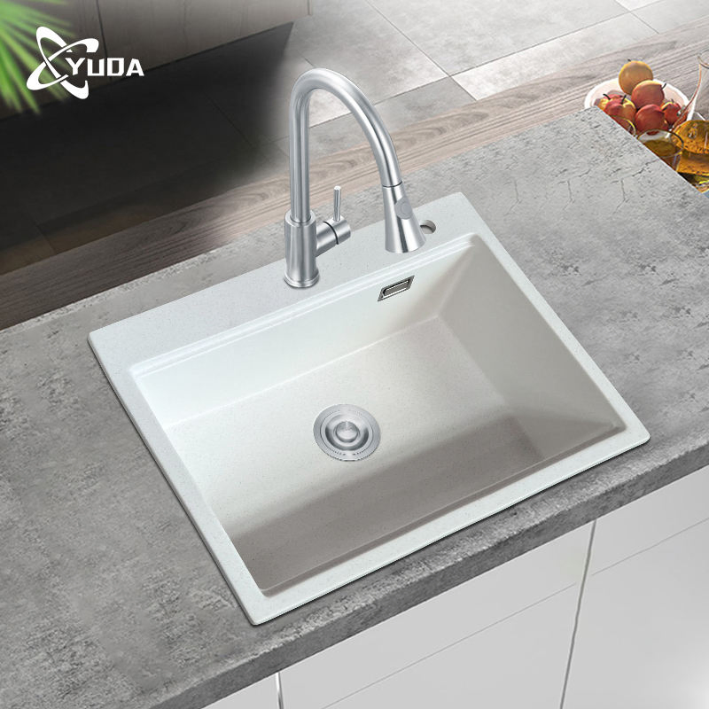 Factory Wholesale Composite Granite Marble Sink Single Bowl Quartz Stone Sink Bathroom Sink White Quartz