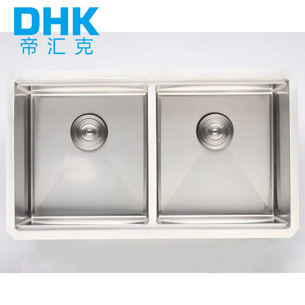 Factory Composite Quartz Stainless Steel Farmhouse Sink Drainboard Workstation Granite Double Bowl Waterfall Sink Popular Black Kitchen Sink