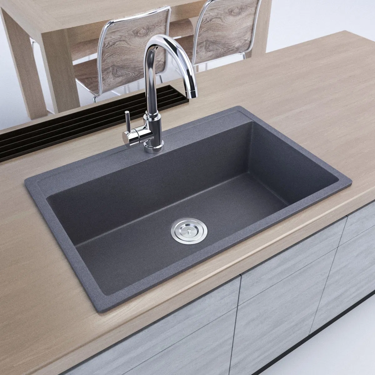 Matt Grey Quartz Granite Undermount Handmade Kitchen Sink Kids