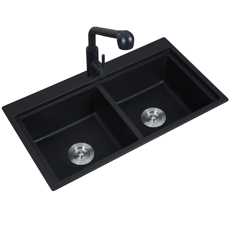 Kitchen Corner Under Mount Sink Double Bowls Quartz Stone Kitchen Sink