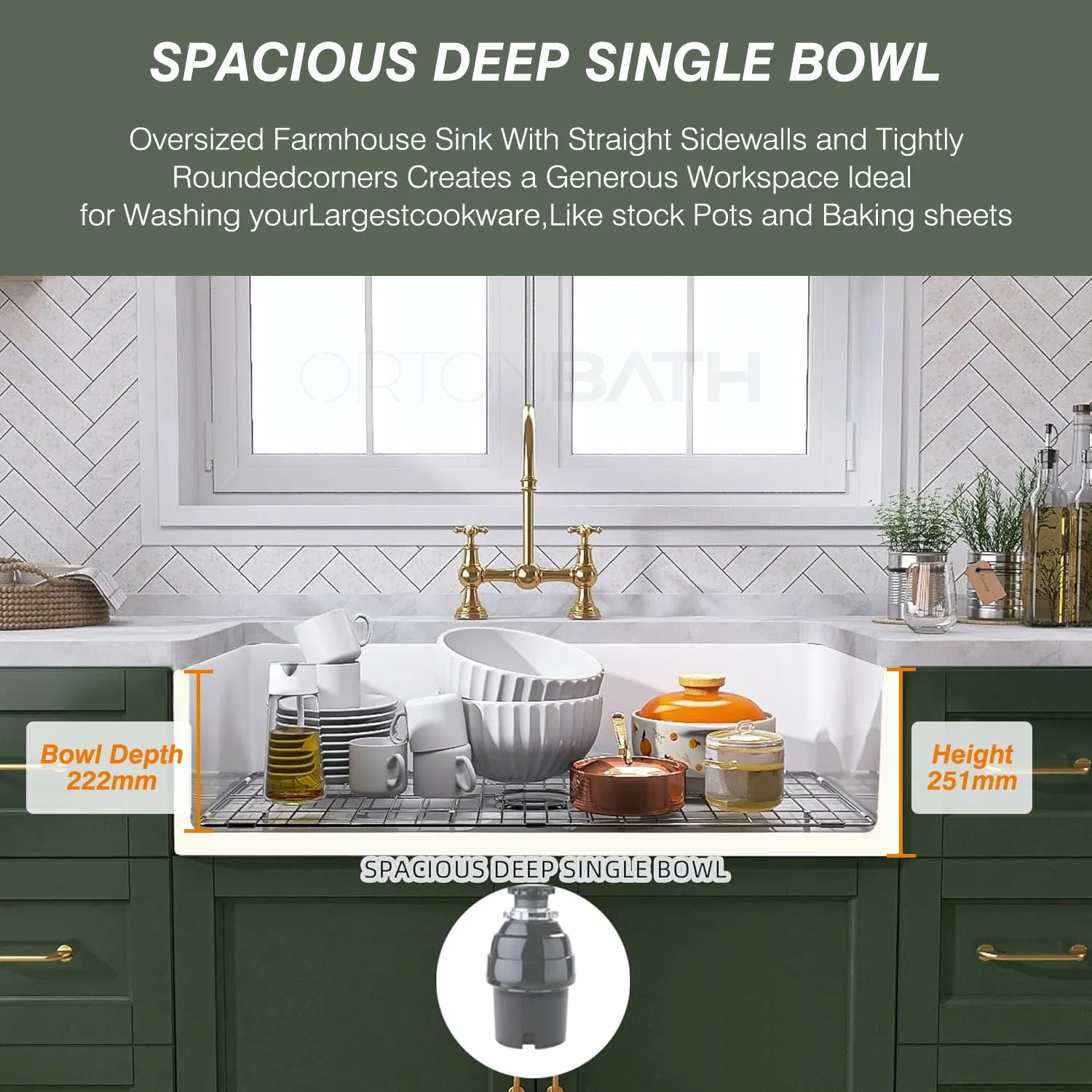 Ortonbath 30'' White Farmhouse Sink Farm Sink Fireclay Apron Front Single Bowl Kitchen Sinks Deep Drop in Undermount Kitchen Sink Modern Style Kitchen Sink