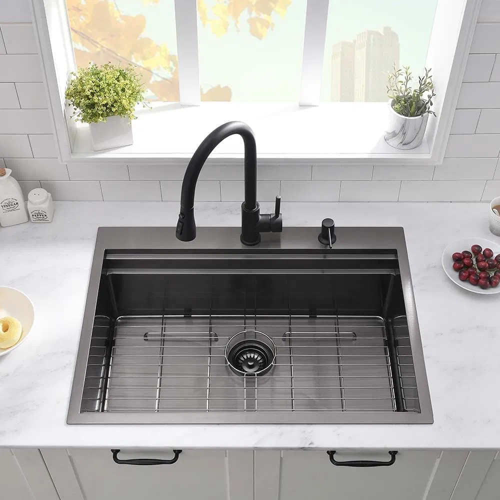 Wholesale Kitchenware Sink Single Bowl Handmade New Stainless Steel Waterfall Kitchen Sink Topmount Kitchen Basin