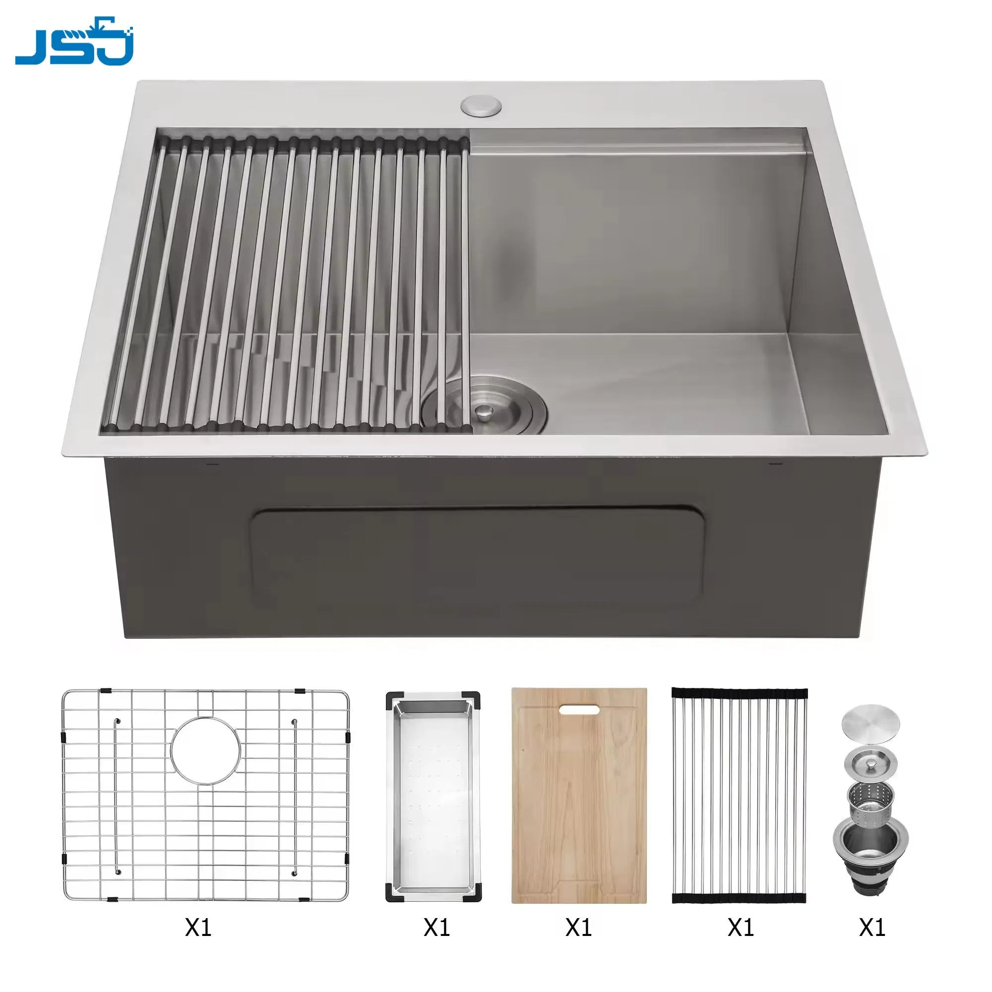 Stainless Steel 18 Gauge Drop-in Topmount Single Bowl Workstation Kitchen Sink