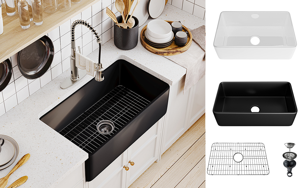 China Wholesale 30-Inch Kitchen Sink Fireclay Apron -Front Farmhouse Deep Black Farmhouse Sink