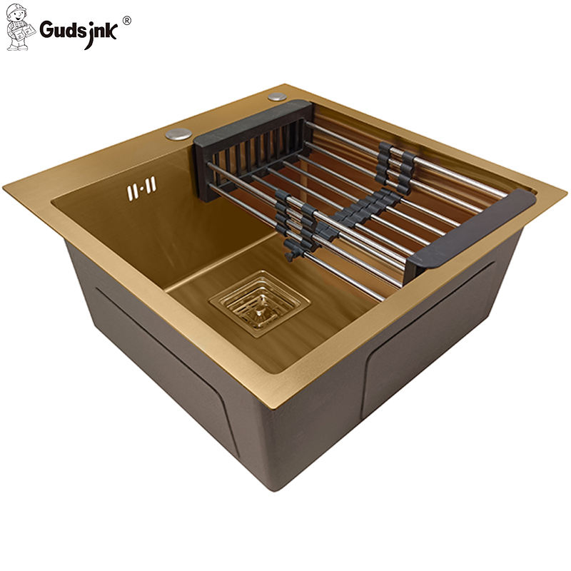 Gudsink Cheap Single Bowl Drop-in Stainless Steel 304 Square Rose Gold Bar Basin Modern Topmount Kitchen Sinks