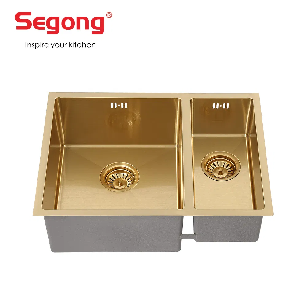 Handmade 304 Stainless Steel Double Bowl Luxurious Golden Kitchen Sink