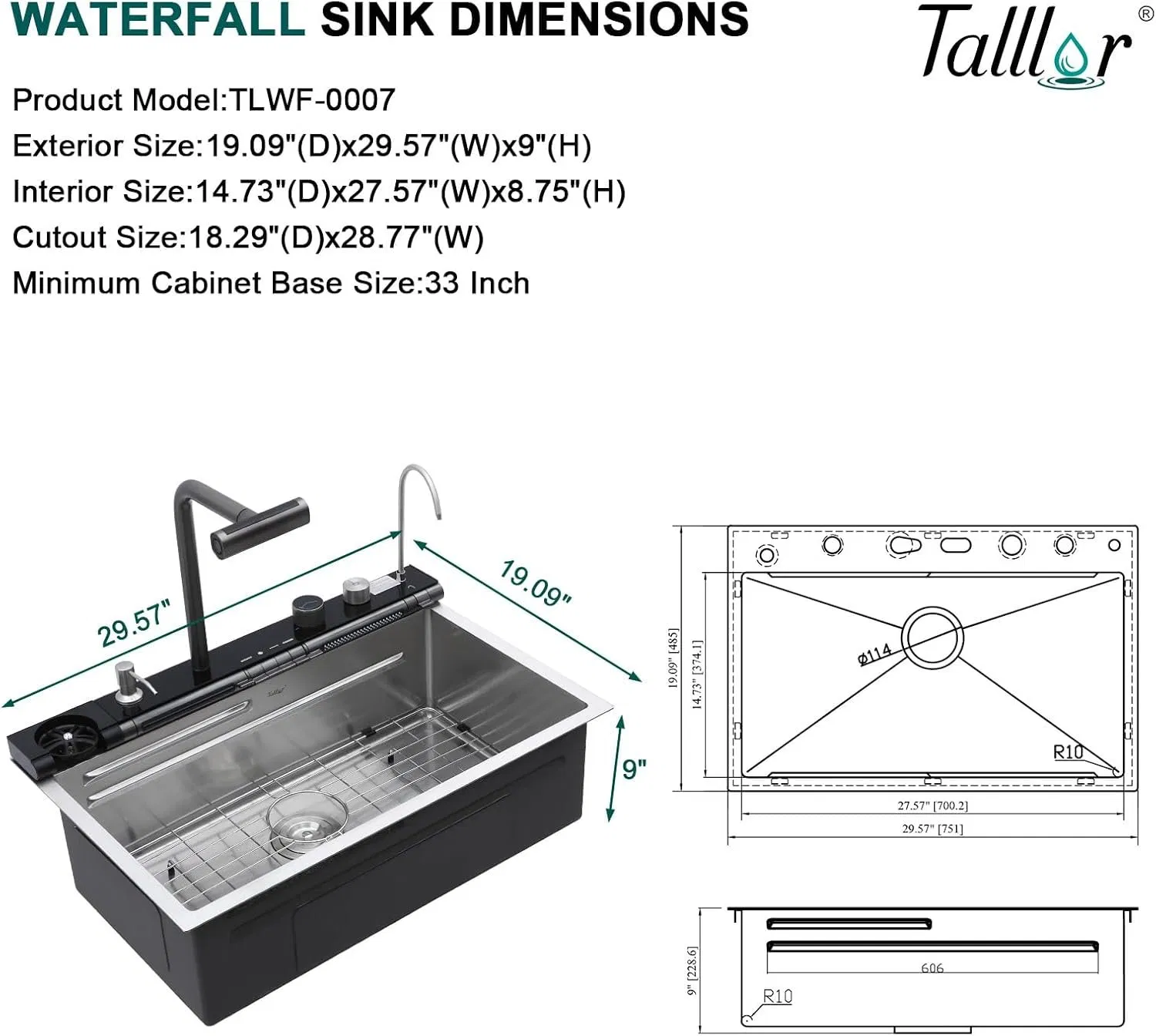 Made in China - Multifunctional Stainless Steel Single-Bowl Waterfall Integrated Kitchen Sink