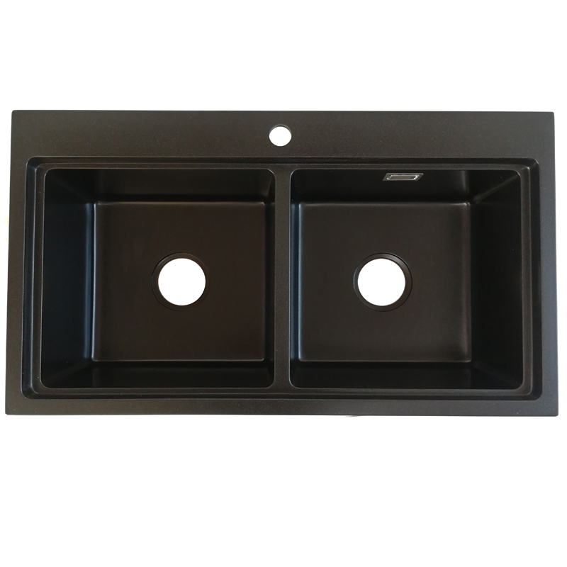 Kitchen Corner Under Mount Sink Double Bowls Quartz Stone Kitchen Sink