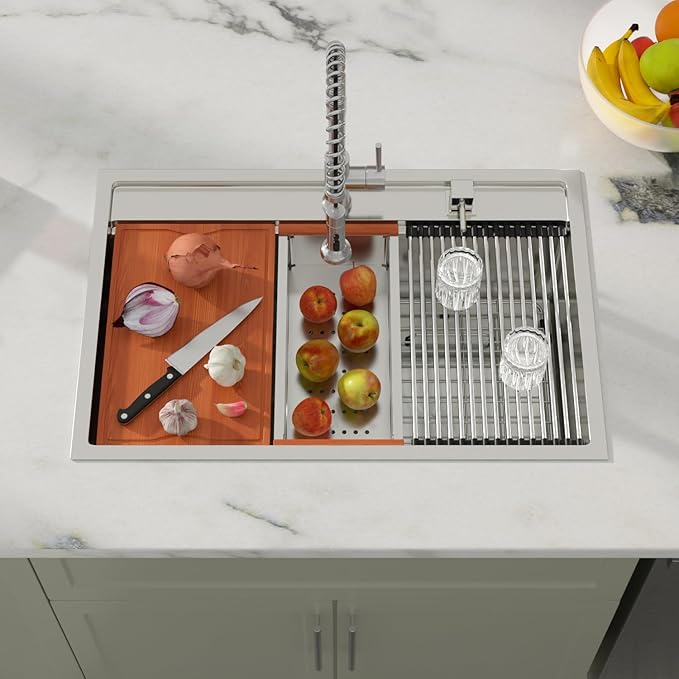 Drop in Kitchen Sink Splash Guard Stainless Steel Topmount Workstation Sinks