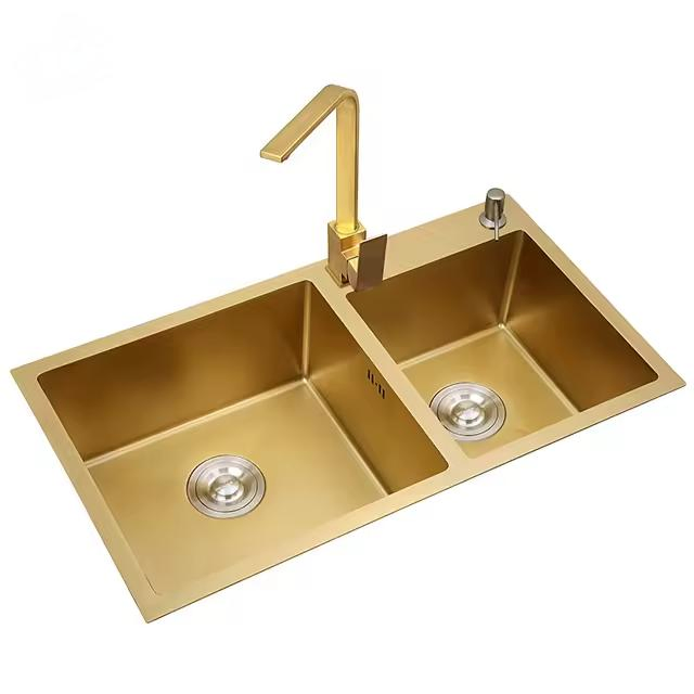 Wholesale Kitchen Sink 304 Stainless Steel Sink Double Bowl Nano Gold Sink