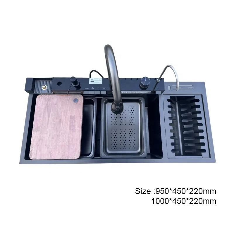 Waterfall Style Undermount Stainless Steel Kitchen Sink with Multifunction Dish Rack