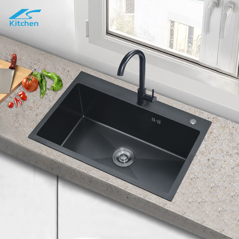 Modern Kitchen Sink Nano Black Single Bowl 201/304 Stainless Steel Kitchen Sink Undermount