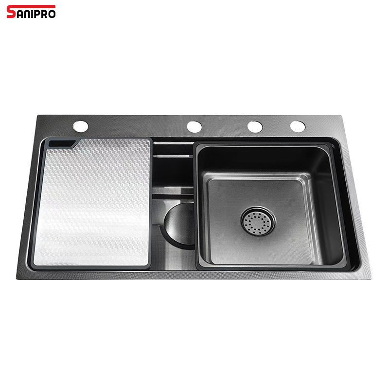 Sanipro Factory Price Anti-Scratch Kitchen Sink Stainless Steel Handmade Single Sinks with Cutting Board and Inner Bowl