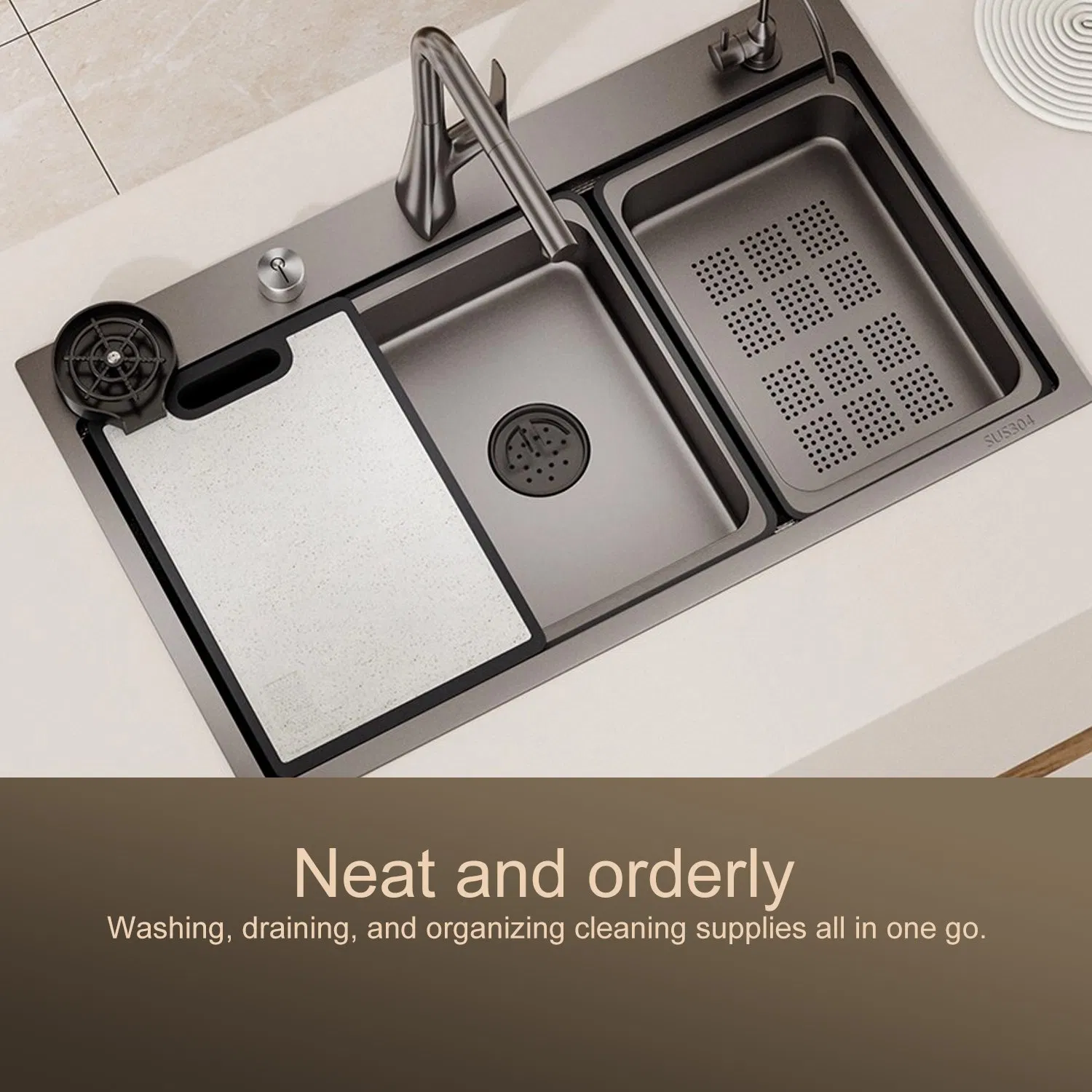 Modern Wholesale Black Single Bowl Handmade Stainless Steel Kitchen Sink with Faucet