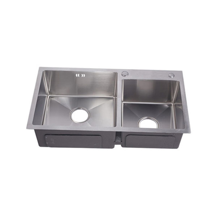 Sanipro Undermount Fine Drawing Process Large Round Corner Double Bowl Brushed Stainless Steel 304 Handmade Kitchen Sink