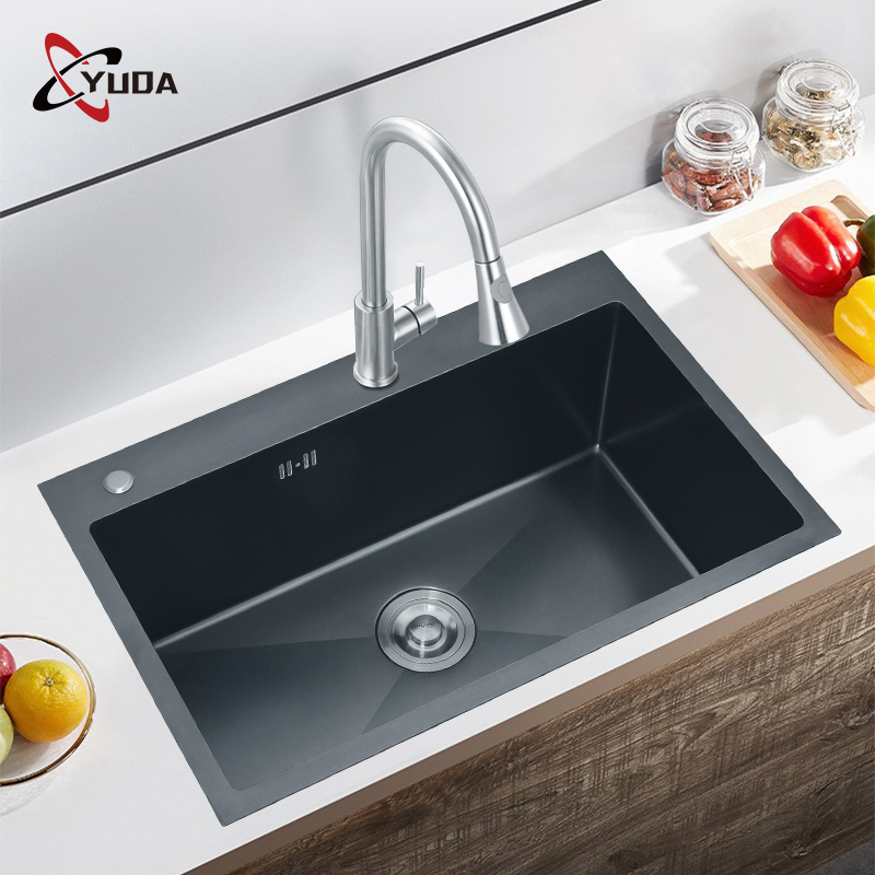 Modern Kitchen Sink Stainless Steel Single Bowl Black Handmade Undermount Sink Fregadero Cocina