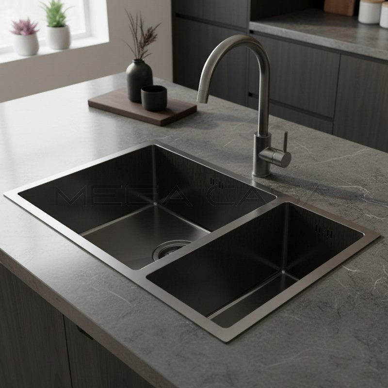 SUS304 Double Bowl Rectangular Kitchen Sink for Under Mount Installation