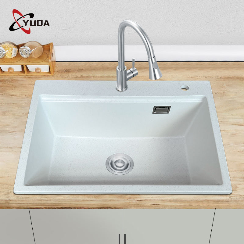 Factory Wholesale Composite Granite Marble Sink Single Bowl Quartz Stone Sink Bathroom Sink White Quartz